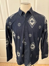 Sun  Stone Men's Kline Regular Fit Geo Print Button Down Shirt Blue Large