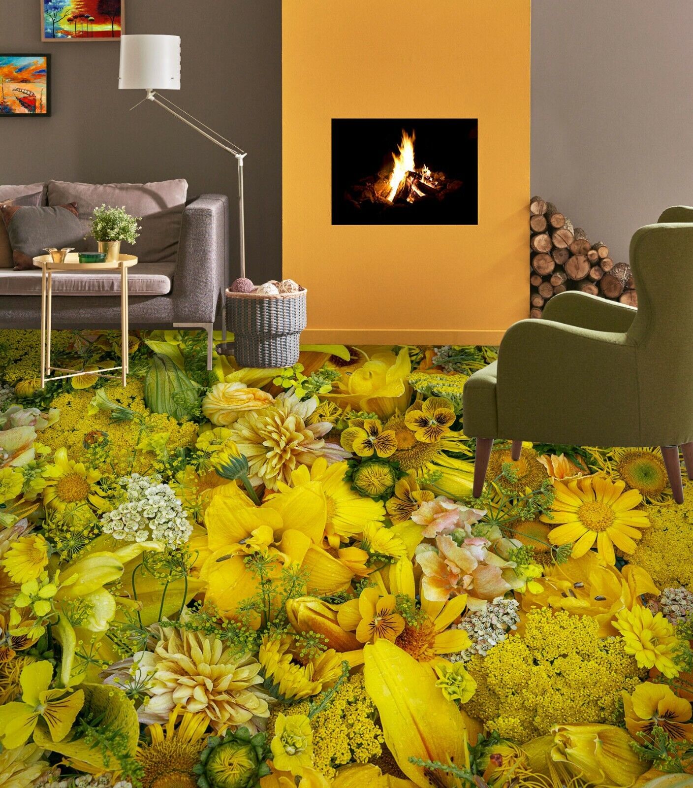 3D Gelbe Chrysantheme 41 Fußboden Wandbild Unentschied BildTapete Familie DE Zoe 2022, świetna wartość