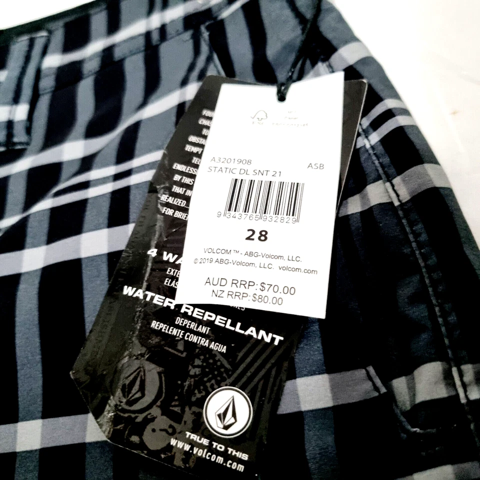 Volcom Shorts Static DL Surf N Turf Grey Black Grey White Striped Men Size 28 - Image 3 of 4