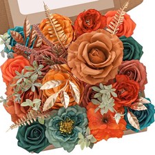 Burnt Orange Teal Silk Flowers Fall Artificial Wedding Centerpieces