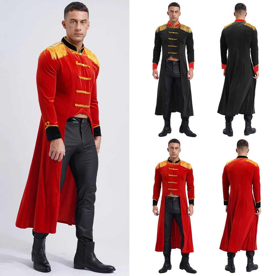 Herren Frack Jacke Langarm Zirkus Kostüm Pirate Festlich Jäckchen Karneval Samt - Bild 4 von 4