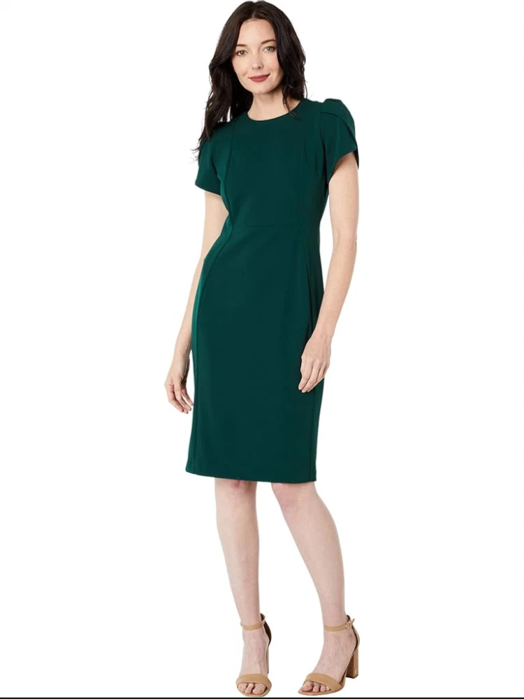NWT Calvin Klein Sheath tulip sleeve dress. Hunter Green