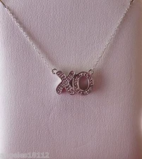 Petite NEW Diamond XO Hugs & Kisses Necklace-10K White Gold- 18" Chain