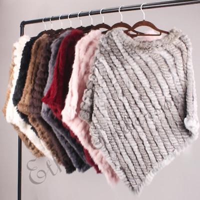 Real Knitted Rabbit Fur Poncho Rabbit Fur Scarf Shawl Party Overcoat Top Quality