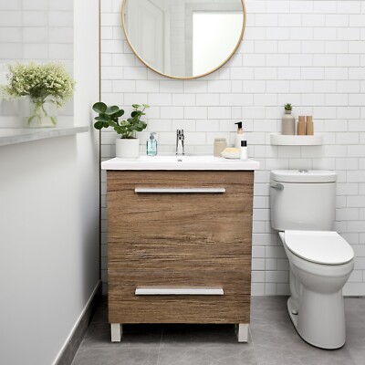 Varna 24'' W x 18'' D x 33'' H Vanity in Woodgrain Finish w/Ceramic Vanity Top