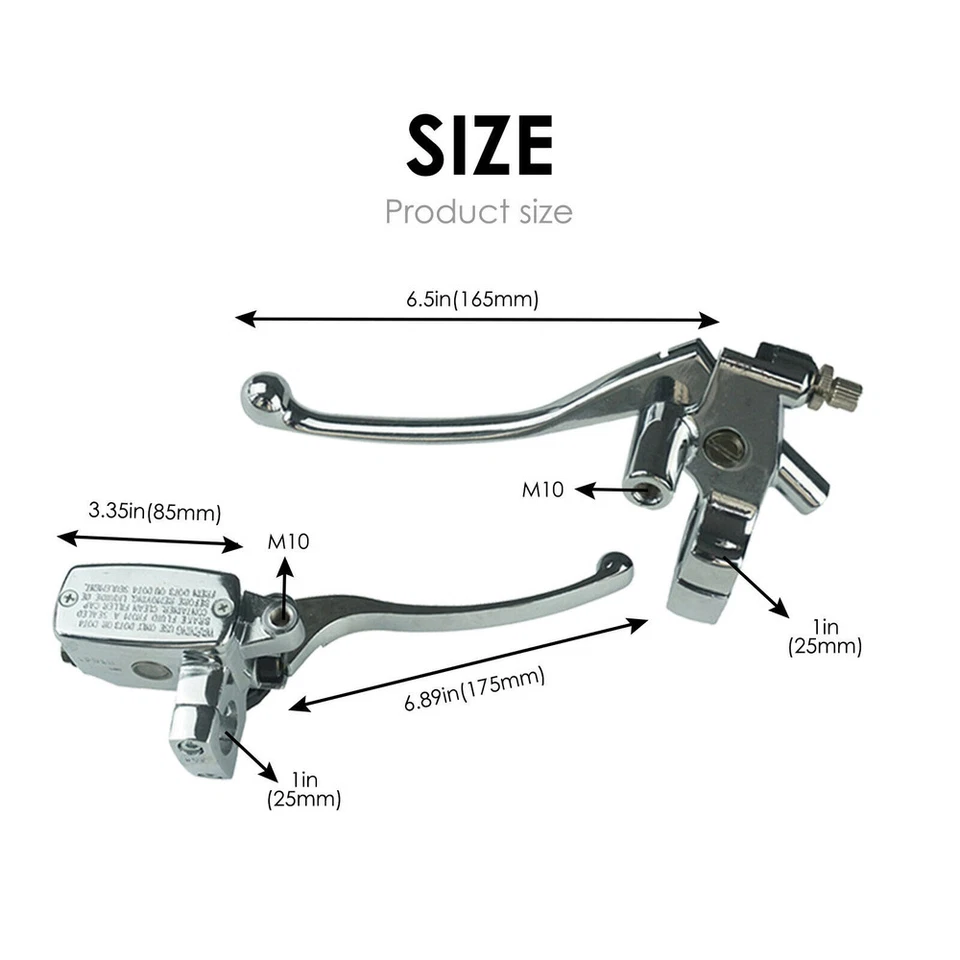 Motorcycle 1" Handlebar Chrome 25mm Clutch Lever Master Cylinder Hydraulic Brake - Image 4 of 4