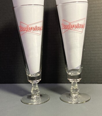 Vintage Budweiser Anheuser-Busch Pilsner Beer Glasses 8 1/2 by 2 3/4  Set of 2