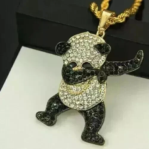 "Panda" Pendant 2Ct Round Cut Lab Created Black Diamond 14K Yellow Gold Plated - Image 4 of 4