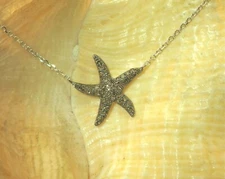 16MM SOLID 14K WHITE GOLD 0.29CT BROWN DIAMOND HAWAIIAN STARFISH DC NECKLACE 17"