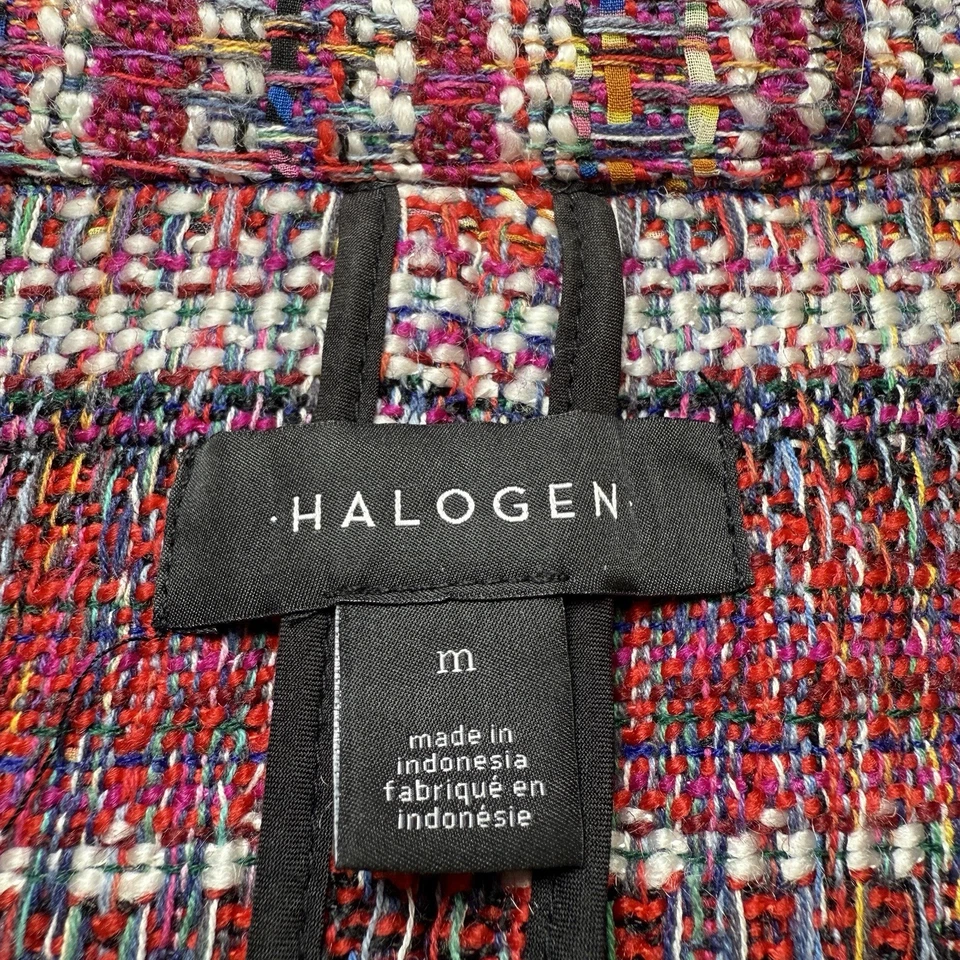 Halogen Multicolor Tweed Bouclé Blazer Women’s Sz M  Jacket Fringe Open Front - Image 4 of 4