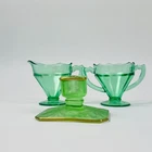 Vintage Green Uranium Depression Glass Creamer Sugar Candlestick