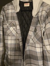 Wrangler Authentics Men's Long Sleeve Quilted Flannel Shirt Jacket with Hood L