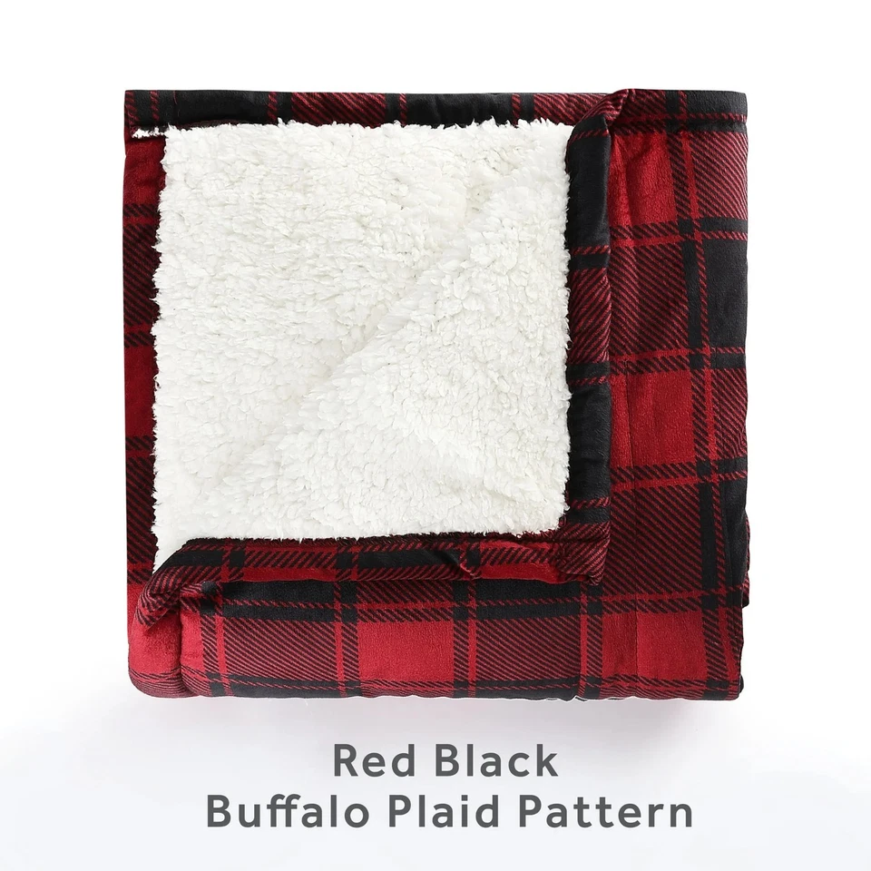 Sunbeam Heated Microplush Sherpa Throw 50×60″ – Red Plaid with Remote - Image 2 of 4