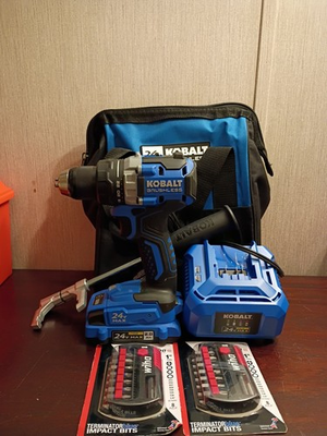 #ad #ad Kobalt 24v 1 2quot; Drive Cordless Drill Aux Handle Battery Charger Bag Bits Bonus $119.00