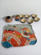 Vtg Ohio Art Co. Bryan Tin Lithograph Childs Tea Set little girl puppy Toy