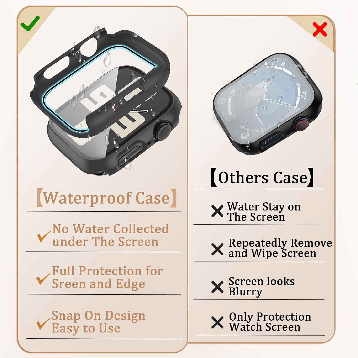 2-Pack Waterproof Case for Apple Watch SE (2nd Gen) Series 44mm, Black/Black 