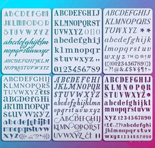 6 Alphabet  Number Stencils Crafting Stencil Set Template Many Fonts Text Lot