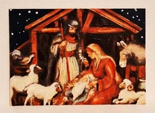 The Nativity ACEO Original People Hand PAINTING by Leslie Popp