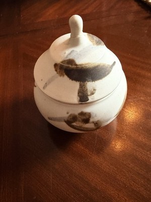 SIGNED Hand Thrown Studio Art Pottery Glazed Stoneware Lidded Jar Brown White 4 