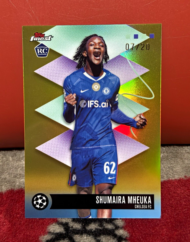 Shumaira Mheuka Rare RC Gold numbered 07/20!! Topps Finest 25/26 UCC #459