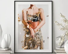 Women with Disco Ball Poster, Retro Wall Art, Funky Bar Cart Decor