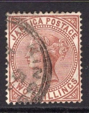 JAMAICA 1905-11 2/- VENETIAN RED VERY FINE CDS USED. STANLEY GIBBONS NUMBER 55.
