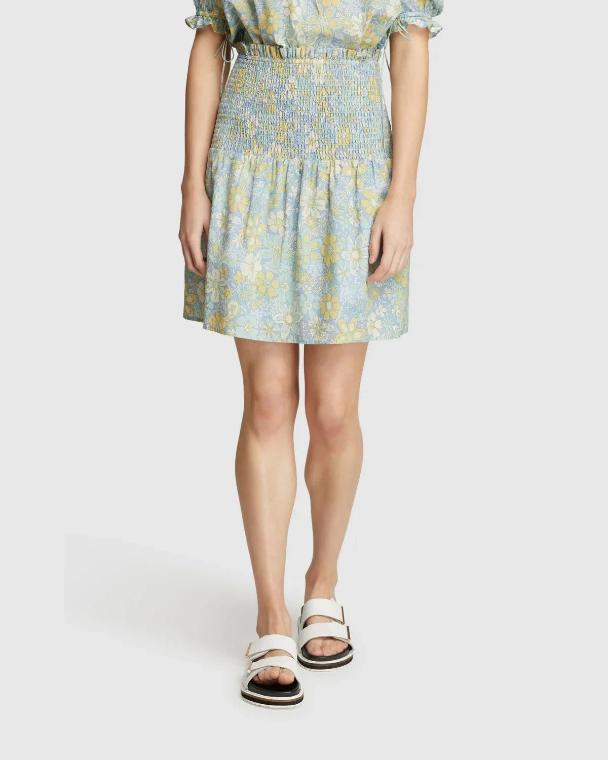 Oxford - Exist Cotton Shirring Skirt - Blue Sage - AU10 - BNWT