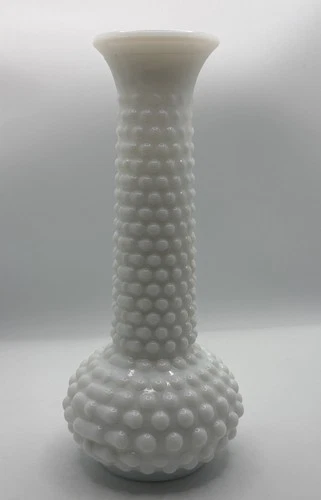 Vintage E.O. Brody White Milk Glass Hobnail Vase 7 1/2” Tall