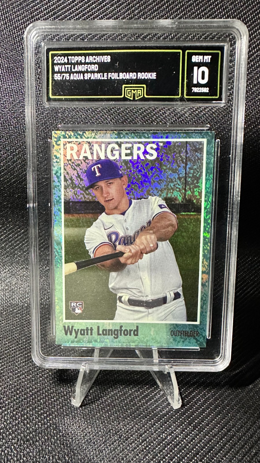 2024 Topps Archives Baseball Wyatt Langford RC Aqua Sparkle Foilboard /75 #199
