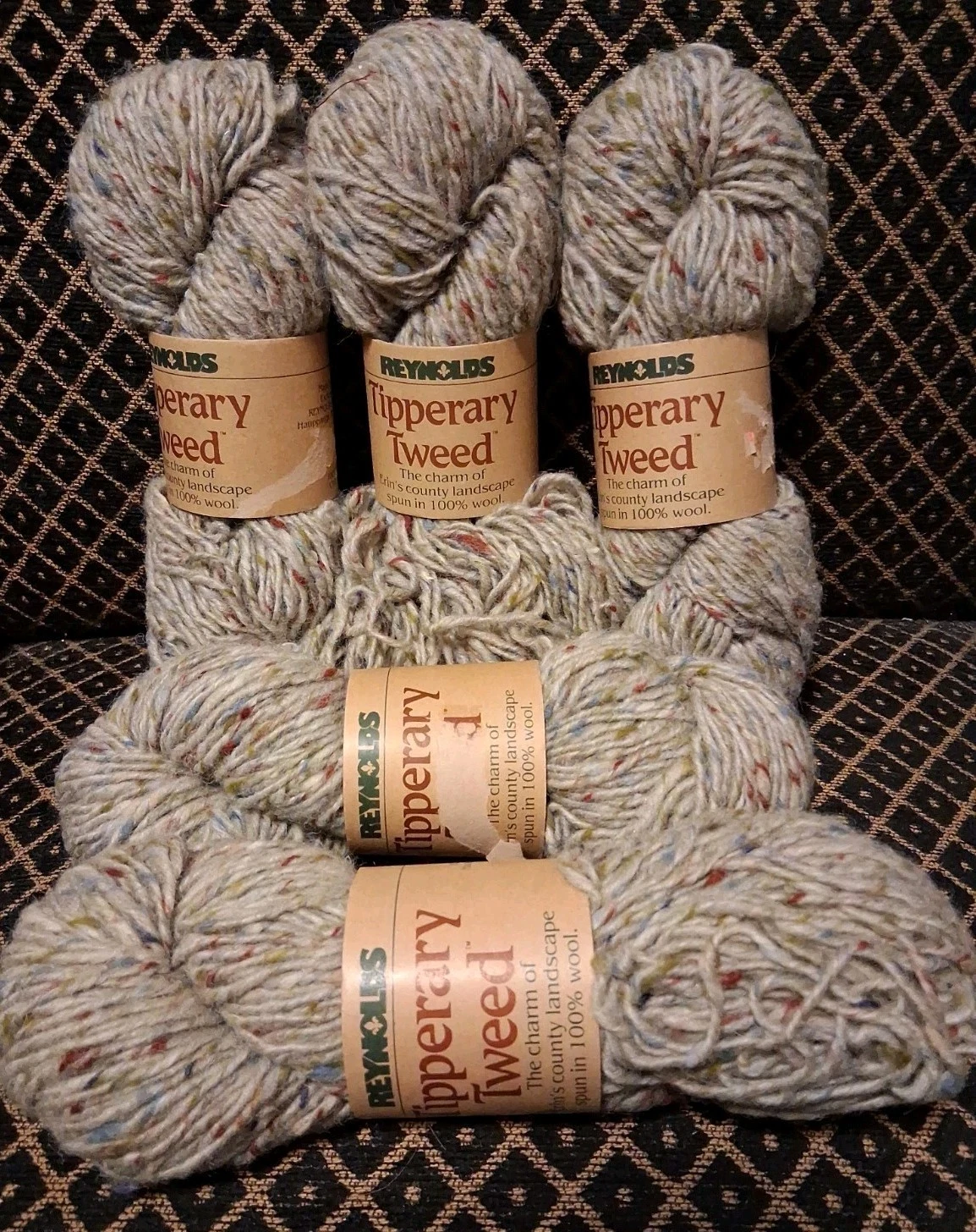 Vintage Reynolds Tipperary Tweed Yarn 5 Skeins 100% Wool Ireland Gray 517 image 1