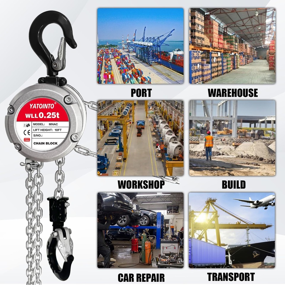 YATOINTO Aluminum Hand Chain Hoist 1/4 Ton Capacity Manual Chain Fall ...