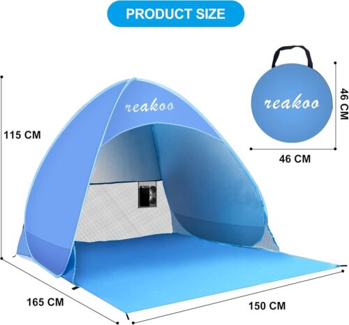 Beach Tent Pop Up, UPF 50+ Beach Shelter, Portable Beach Sun Shade Tent, Automat - Picture 3 of 7