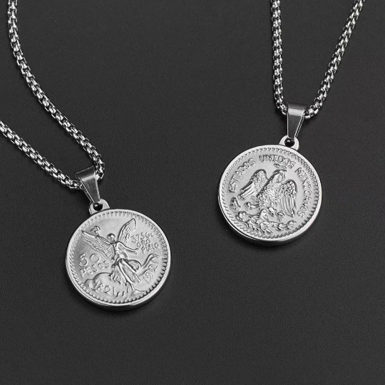 Collier pendentif pièce d'argent   bijoux imperméables et durables en acier inoxydable