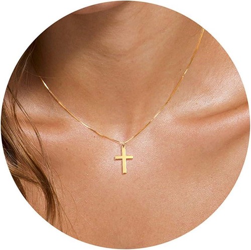 14k Real Gold Cross Necklace for Women Dainty Minimalist Simple Chain Pendant