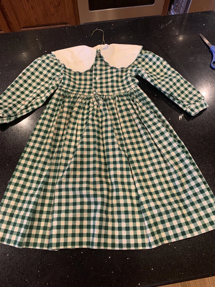 Kellys Kids Green/White Plaid Dress Checkered Collared Christmas Size 5 Reindeer - Image 3 of 4