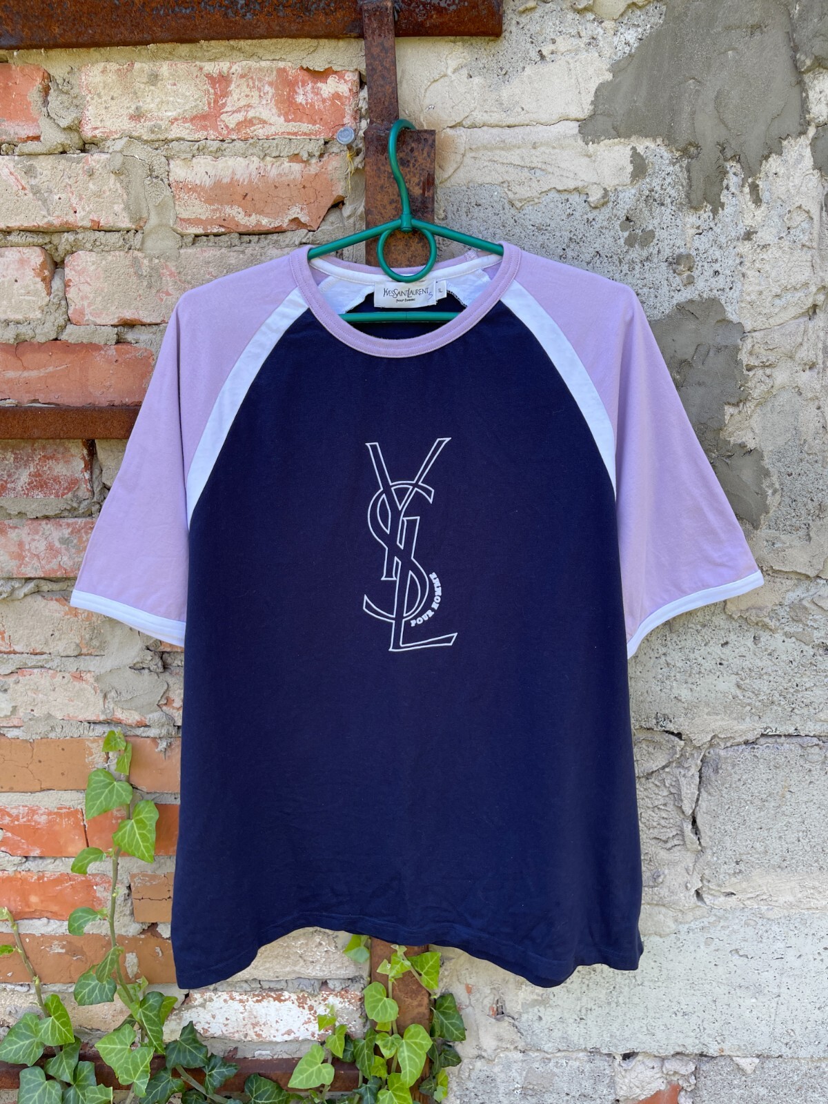 Yves Saint Laurent vintage navy purple big logo tee shirt