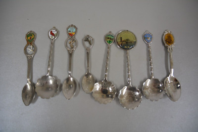Lot of 8 Vintage Collectors Spoons State Souvenir Travel Mini Spoons