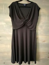 Chaps Dress Womens Sz XL  Black  Faux Wrap short sleeves stretch casual