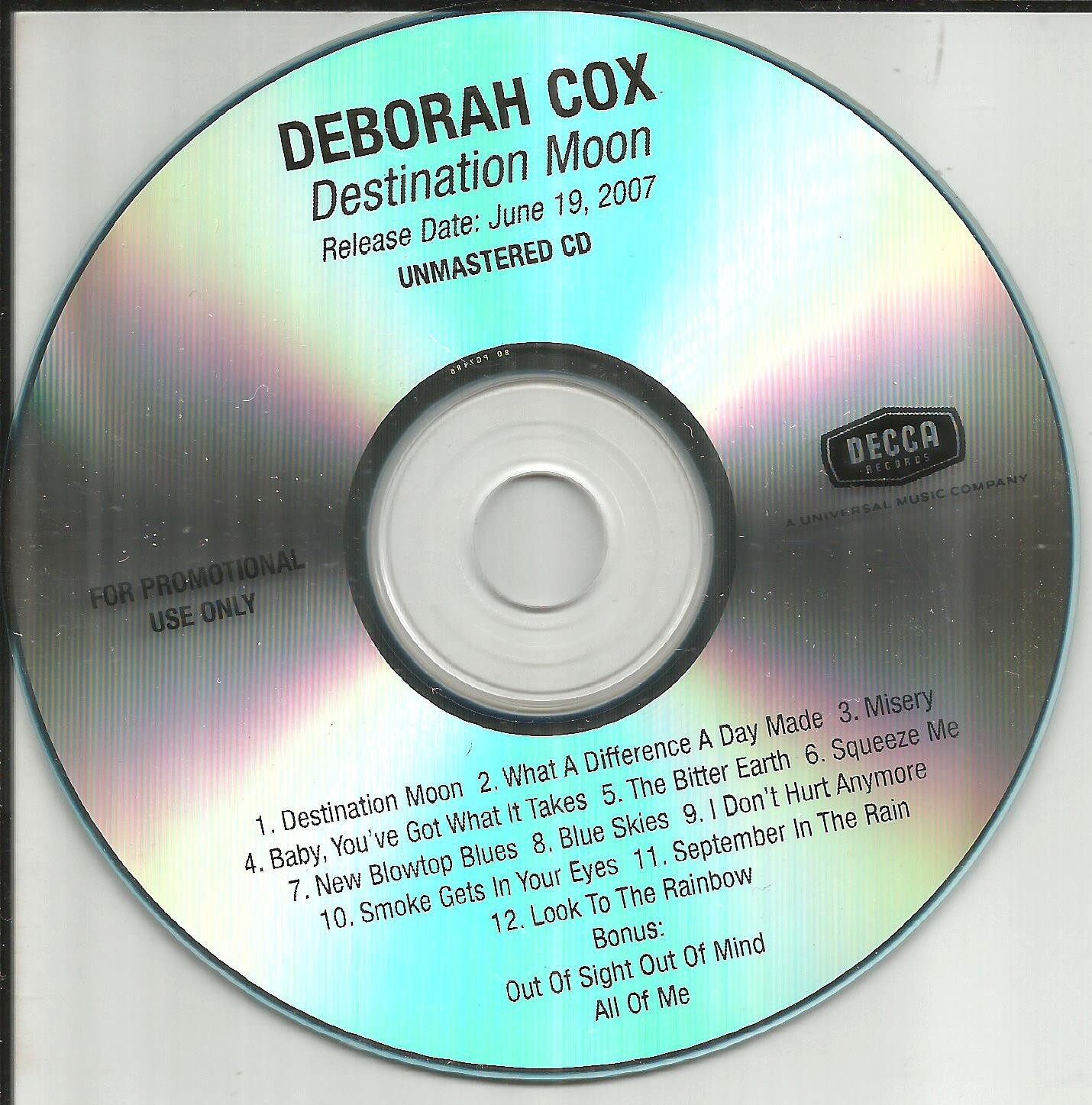 DEBORAH COX Destination Moon w/ 2 UNRELEASED BONUS Not on Final ADVNCE PROMO CD