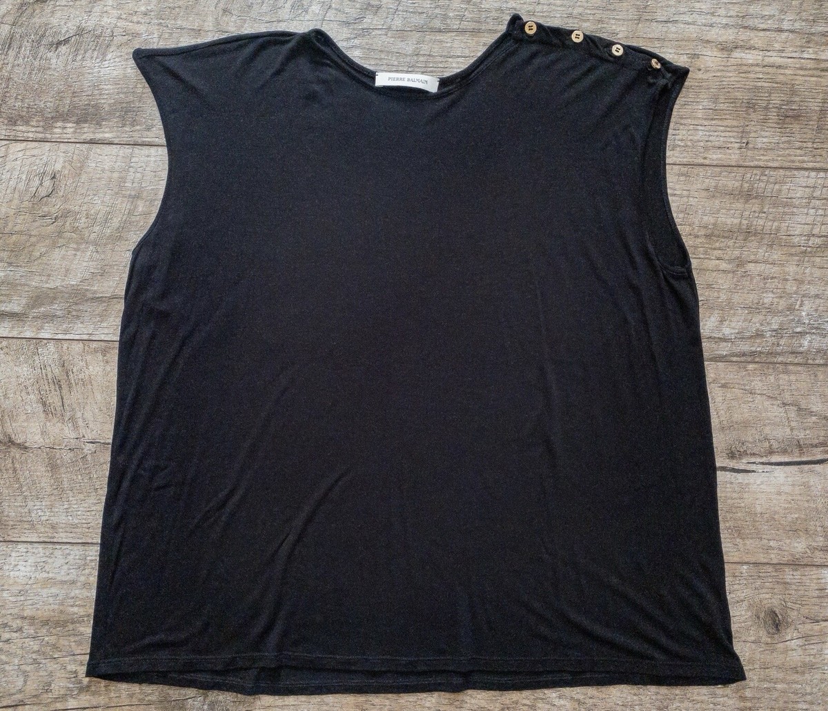 Pierre Balmain Tank Top Womens Size S Black Viscose Silk Shirt
