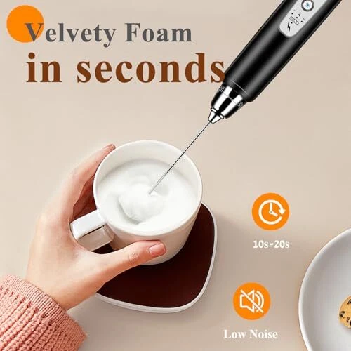 Milk Frother Handheld Rechargeable, Frother Wand Drink Black without stand Milk Frother Handheld Rechargeable, Frother Wand Drink Black without stand