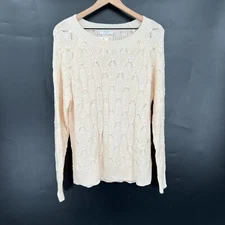 NEW Elodie pointelle knit crew neck sweater classic neutral pullover cream XL
