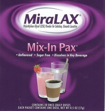 MiraLAX Osmotic Laxative Powder Mix-In Pax 20 Packets Unflavored Exp: 01/2028
