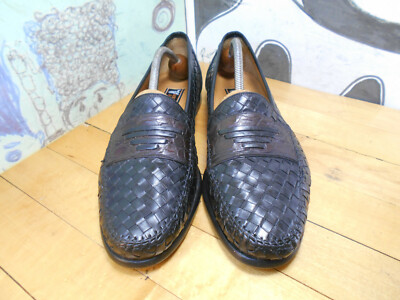 Miguel Angel Black Leather Basket Weave Crocodile Trim  display picture 3