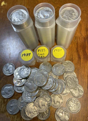 1937-P Buffalo Nickel Roll. Full Readable Dates. Good Detail. 40 Coins, $2 Face