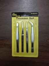 Tweezers Set 4-Piece Professional Black Plucker Stainless Steel With Case