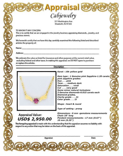 GENUINE 1.20 Ct PINK SAPPHIRE & DIAMOND HEART NECKLACE 10K SOLID GOLD -NWT - Picture 7 of 7