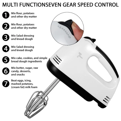Electric Handheld Whisk 7 Speed Hand Mixer Kitchen Egg Beater Cream Cake Blender - Picture 5 of 12