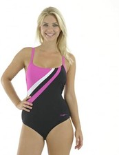 Zoggs Avalon rosa Badeanzug mit gekreuztem U-Ausschnitt hinten Größe 8 sportlich UVP 38 £