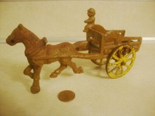 Vintage Antique Toy Horse Drawn COAL Wagon 1 Piece w Driver Rolling Wheels